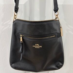Coach Mae File Black Crossbody Shoulder Bag in Black Pebble Leather Gold Hardwar